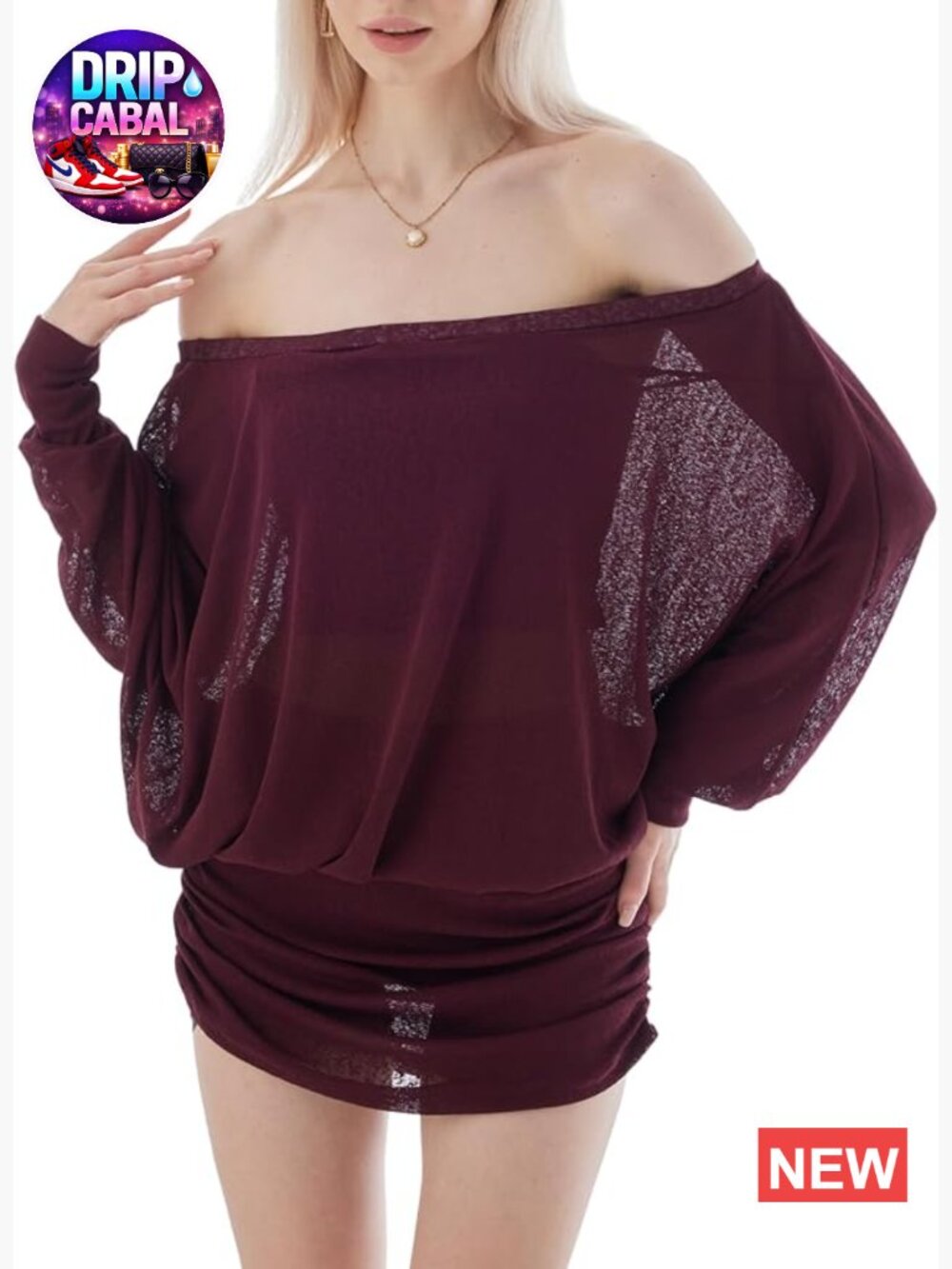Polyester Off Shoulder Batwing Sleeve Ruched Mini Dress Casual Streetwear